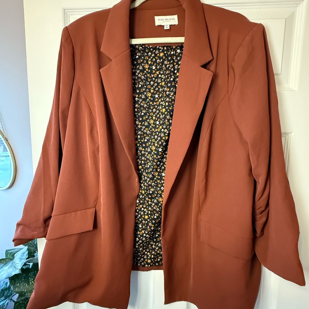 Skies Are Blue Rust Orange Blazer with Floral Lining